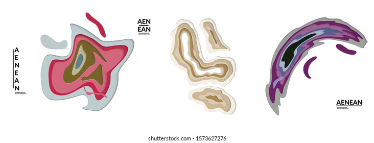 Set of 3D paper cut wavy holes. Vector paper cut layers create topography map concept or smooth origami paper carving craft. Wavy layered material design paper art isolated design elements.