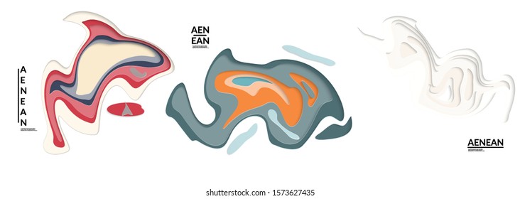 Set of 3D paper cut wavy holes. Vector paper cut layers create topography map concept or smooth origami paper carving craft. Wavy layered material design paper art isolated design elements.