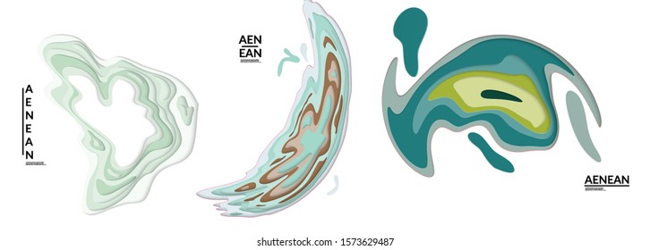 Set of 3D paper cut wavy holes. Vector paper cut layers create topography map concept or smooth origami paper carving craft. Wavy layered material design paper art isolated design elements.