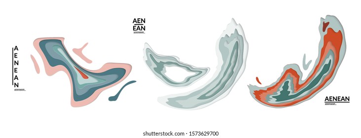 Set of 3D paper cut wavy holes. Vector paper cut layers create topography map concept or smooth origami paper carving craft. Wavy layered material design paper art isolated design elements.