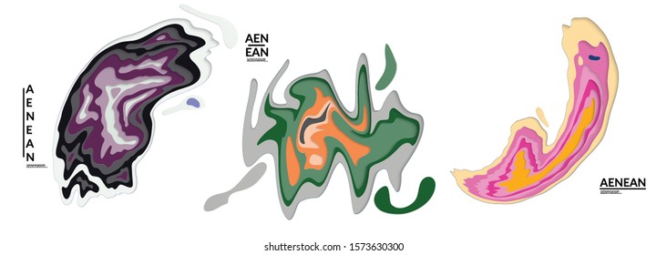 Set of 3D paper cut wavy holes. Vector paper cut layers create topography map concept or smooth origami paper carving craft. Wavy layered material design paper art isolated design elements.