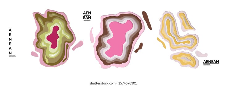 Set of 3D paper cut wavy holes. Vector paper cut layers create topography map concept or smooth origami paper carving craft. Wavy layered material design paper art isolated design elements.