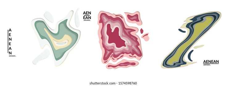 Set of 3D paper cut wavy holes. Vector paper cut layers create topography map concept or smooth origami paper carving craft. Wavy layered material design paper art isolated design elements.