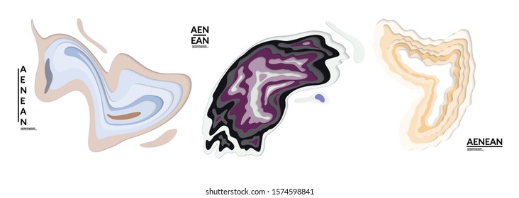 Set of 3D paper cut wavy holes. Vector paper cut layers create topography map concept or smooth origami paper carving craft. Wavy layered material design paper art isolated design elements.