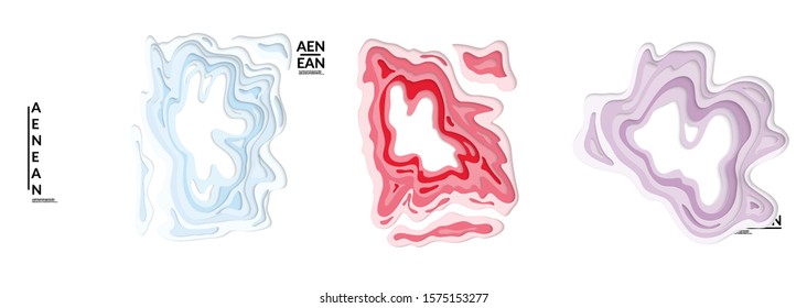 Set of 3D paper cut wavy holes. Vector paper cut layers create topography map concept or smooth origami paper carving craft. Wavy layered material design paper art isolated design elements.