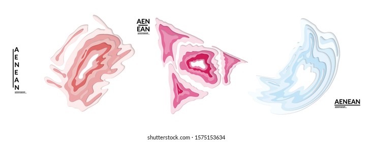 Set of 3D paper cut wavy holes. Vector paper cut layers create topography map concept or smooth origami paper carving craft. Wavy layered material design paper art isolated design elements.