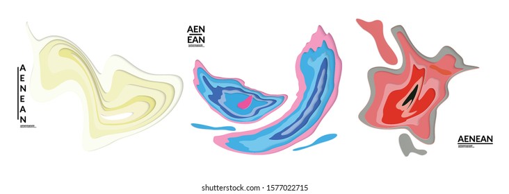 Set of 3D paper cut wavy holes. Vector paper cut layers create topography map concept or smooth origami paper carving craft. Wavy layered material design paper art isolated design elements.