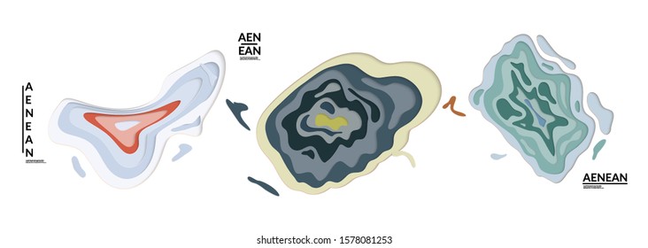Set of 3D paper cut wavy holes. Vector paper cut layers create topography map concept or smooth origami paper carving craft. Wavy layered material design paper art isolated design elements.