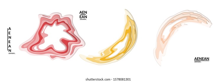 Set of 3D paper cut wavy holes. Vector paper cut layers create topography map concept or smooth origami paper carving craft. Wavy layered material design paper art isolated design elements.