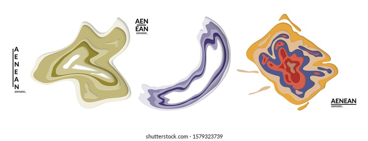 Set of 3D paper cut wavy holes. Vector paper cut layers create topography map concept or smooth origami paper carving craft. Wavy layered material design paper art isolated design elements.