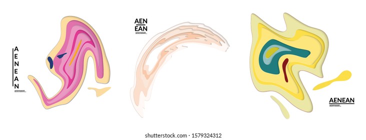 Set of 3D paper cut wavy holes. Vector paper cut layers create topography map concept or smooth origami paper carving craft. Wavy layered material design paper art isolated design elements.