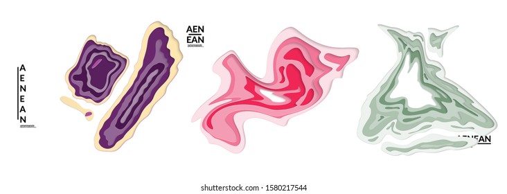 Set of 3D paper cut wavy holes. Vector paper cut layers create topography map concept or smooth origami paper carving craft. Wavy layered material design paper art isolated design elements.