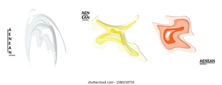 Set of 3D paper cut wavy holes. Vector paper cut layers create topography map concept or smooth origami paper carving craft. Wavy layered material design paper art isolated design elements.