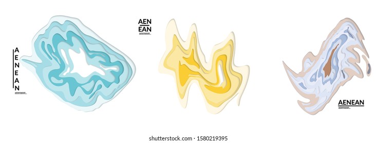 Set of 3D paper cut wavy holes. Vector paper cut layers create topography map concept or smooth origami paper carving craft. Wavy layered material design paper art isolated design elements.