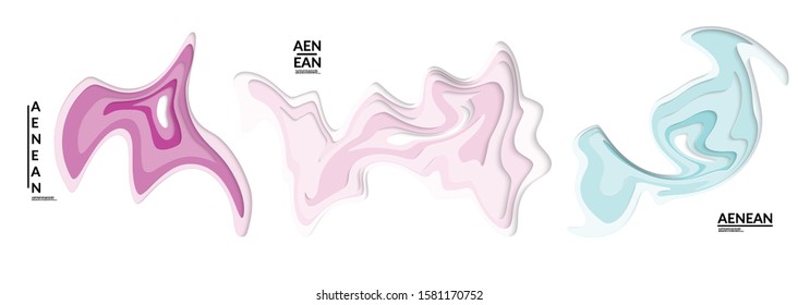 Set of 3D paper cut wavy holes. Vector paper cut layers create topography map concept or smooth origami paper carving craft. Wavy layered material design paper art isolated design elements.
