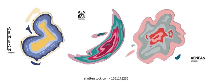 Set of 3D paper cut wavy holes. Vector paper cut layers create topography map concept or smooth origami paper carving craft. Wavy layered material design paper art isolated design elements.