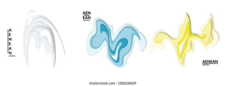 Set of 3D paper cut wavy holes. Vector paper cut layers create topography map concept or smooth origami paper carving craft. Wavy layered material design paper art isolated design elements.