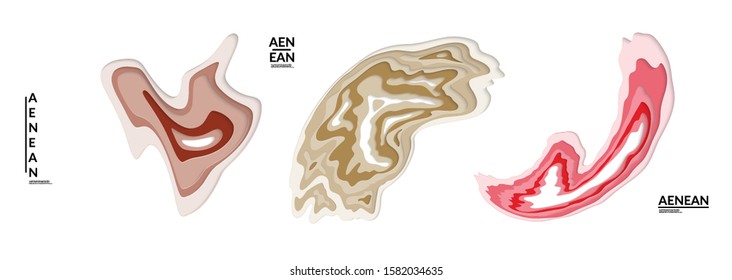 Set of 3D paper cut wavy holes. Vector paper cut layers create topography map concept or smooth origami paper carving craft. Wavy layered material design paper art isolated design elements.
