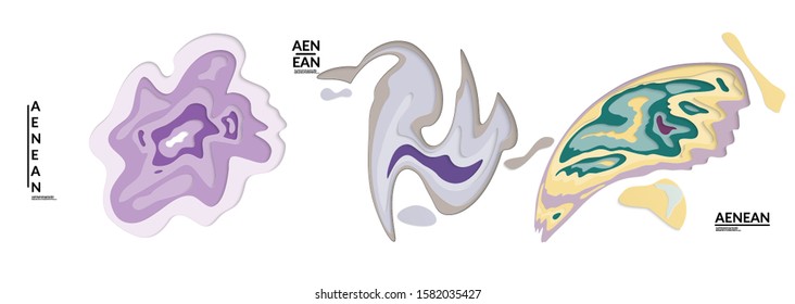 Set of 3D paper cut wavy holes. Vector paper cut layers create topography map concept or smooth origami paper carving craft. Wavy layered material design paper art isolated design elements.