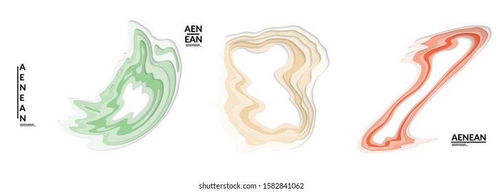 Set of 3D paper cut wavy holes. Vector paper cut layers create topography map concept or smooth origami paper carving craft. Wavy layered material design paper art isolated design elements.