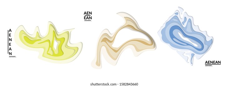 Set of 3D paper cut wavy holes. Vector paper cut layers create topography map concept or smooth origami paper carving craft. Wavy layered material design paper art isolated design elements.