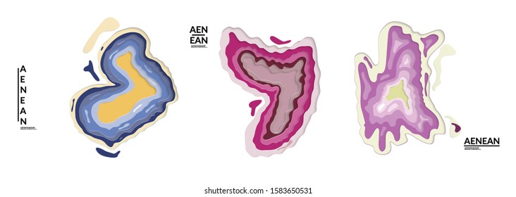 Set of 3D paper cut wavy holes. Vector paper cut layers create topography map concept or smooth origami paper carving craft. Wavy layered material design paper art isolated design elements.