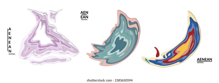 Set of 3D paper cut wavy holes. Vector paper cut layers create topography map concept or smooth origami paper carving craft. Wavy layered material design paper art isolated design elements.