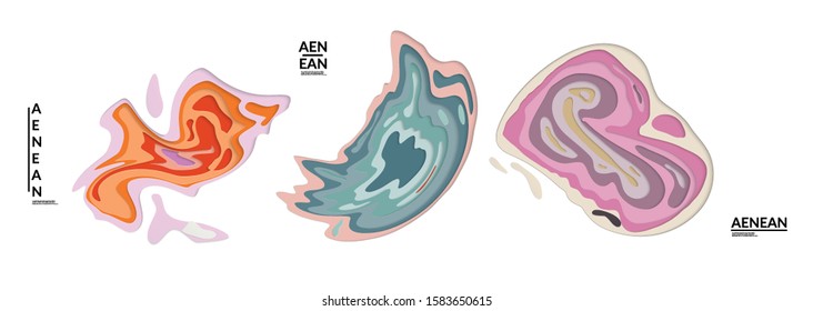 Set of 3D paper cut wavy holes. Vector paper cut layers create topography map concept or smooth origami paper carving craft. Wavy layered material design paper art isolated design elements.