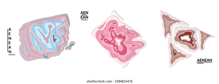 Set of 3D paper cut wavy holes. Vector paper cut layers create topography map concept or smooth origami paper carving craft. Wavy layered material design paper art isolated design elements.