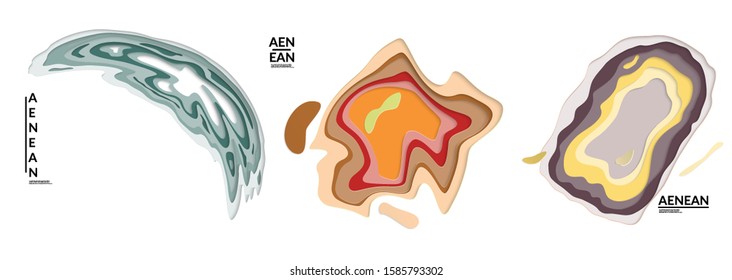 Set of 3D paper cut wavy holes. Vector paper cut layers create topography map concept or smooth origami paper carving craft. Wavy layered material design paper art isolated design elements.