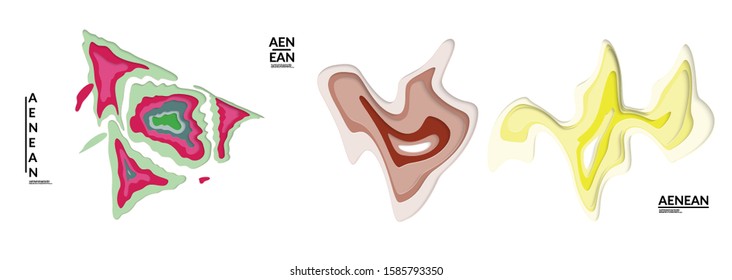 Set of 3D paper cut wavy holes. Vector paper cut layers create topography map concept or smooth origami paper carving craft. Wavy layered material design paper art isolated design elements.