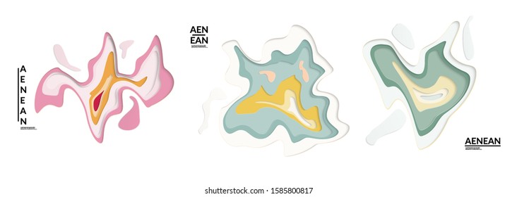 Set of 3D paper cut wavy holes. Vector paper cut layers create topography map concept or smooth origami paper carving craft. Wavy layered material design paper art isolated design elements.