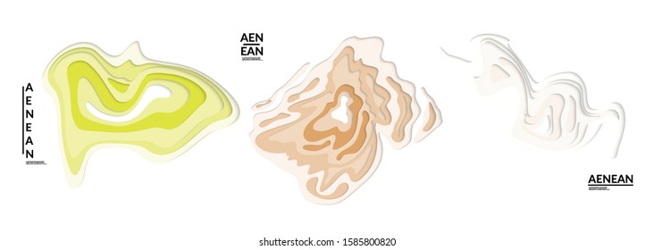 Set of 3D paper cut wavy holes. Vector paper cut layers create topography map concept or smooth origami paper carving craft. Wavy layered material design paper art isolated design elements.