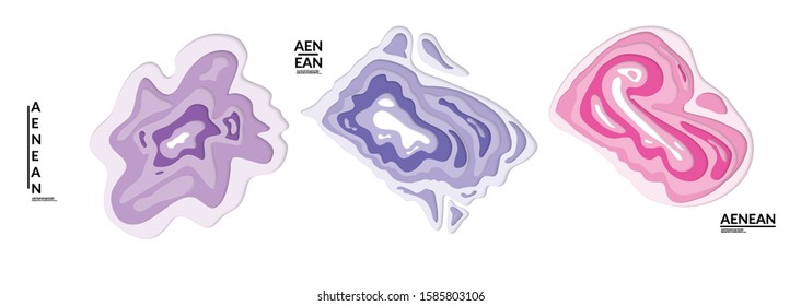 Set of 3D paper cut wavy holes. Vector paper cut layers create topography map concept or smooth origami paper carving craft. Wavy layered material design paper art isolated design elements.