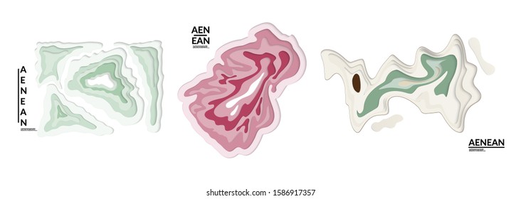 Set of 3D paper cut wavy holes. Vector paper cut layers create topography map concept or smooth origami paper carving craft. Wavy layered material design paper art isolated design elements.