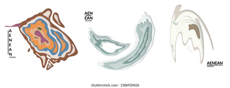 Set of 3D paper cut wavy holes. Vector paper cut layers create topography map concept or smooth origami paper carving craft. Wavy layered material design paper art isolated design elements.