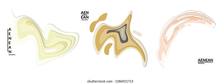 Set of 3D paper cut wavy holes. Vector paper cut layers create topography map concept or smooth origami paper carving craft. Wavy layered material design paper art isolated design elements.