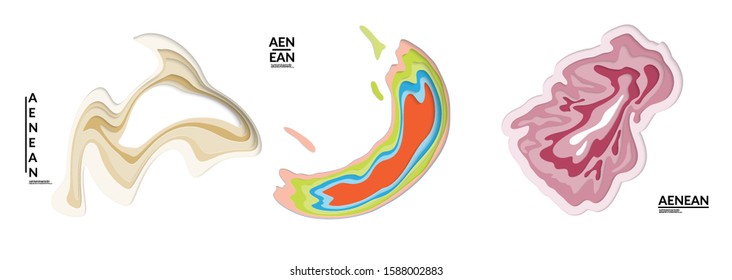 Set of 3D paper cut wavy holes. Vector paper cut layers create topography map concept or smooth origami paper carving craft. Wavy layered material design paper art isolated design elements.
