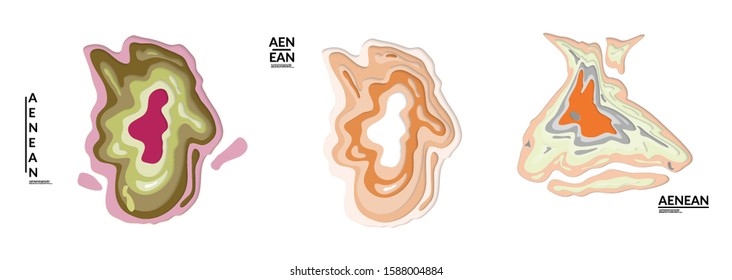 Set of 3D paper cut wavy holes. Vector paper cut layers create topography map concept or smooth origami paper carving craft. Wavy layered material design paper art isolated design elements.