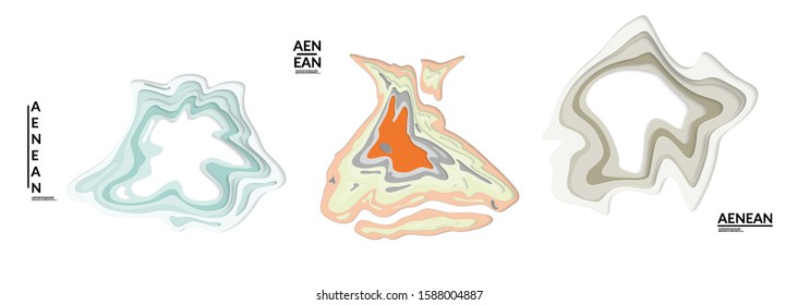 Set of 3D paper cut wavy holes. Vector paper cut layers create topography map concept or smooth origami paper carving craft. Wavy layered material design paper art isolated design elements.