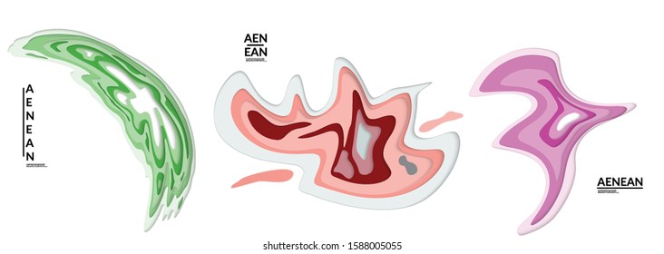 Set of 3D paper cut wavy holes. Vector paper cut layers create topography map concept or smooth origami paper carving craft. Wavy layered material design paper art isolated design elements.