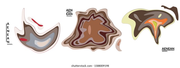 Set of 3D paper cut wavy holes. Vector paper cut layers create topography map concept or smooth origami paper carving craft. Wavy layered material design paper art isolated design elements.