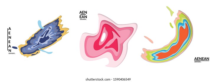 Set of 3D paper cut wavy holes. Vector paper cut layers create topography map concept or smooth origami paper carving craft. Wavy layered material design paper art isolated design elements.