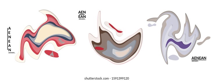 Set of 3D paper cut wavy holes. Vector paper cut layers create topography map concept or smooth origami paper carving craft. Wavy layered material design paper art isolated design elements.