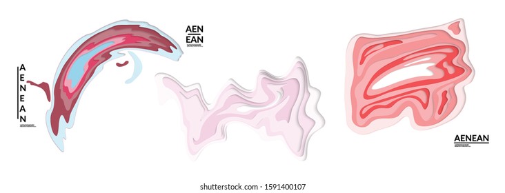Set of 3D paper cut wavy holes. Vector paper cut layers create topography map concept or smooth origami paper carving craft. Wavy layered material design paper art isolated design elements.