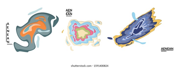 Set of 3D paper cut wavy holes. Vector paper cut layers create topography map concept or smooth origami paper carving craft. Wavy layered material design paper art isolated design elements.