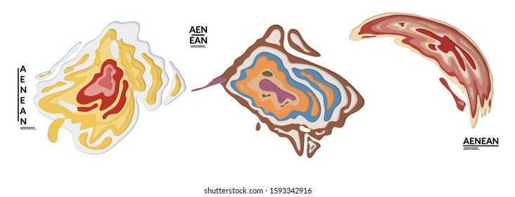 Set of 3D paper cut wavy holes. Vector paper cut layers create topography map concept or smooth origami paper carving craft. Wavy layered material design paper art isolated design elements.