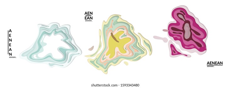 Set of 3D paper cut wavy holes. Vector paper cut layers create topography map concept or smooth origami paper carving craft. Wavy layered material design paper art isolated design elements.