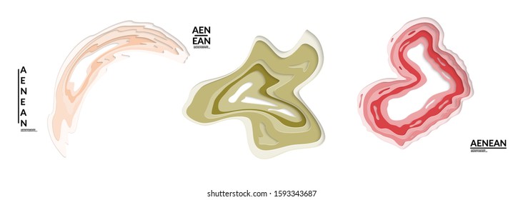 Set of 3D paper cut wavy holes. Vector paper cut layers create topography map concept or smooth origami paper carving craft. Wavy layered material design paper art isolated design elements.