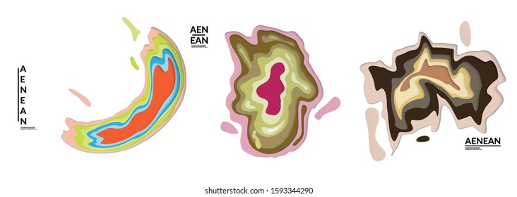 Set of 3D paper cut wavy holes. Vector paper cut layers create topography map concept or smooth origami paper carving craft. Wavy layered material design paper art isolated design elements.